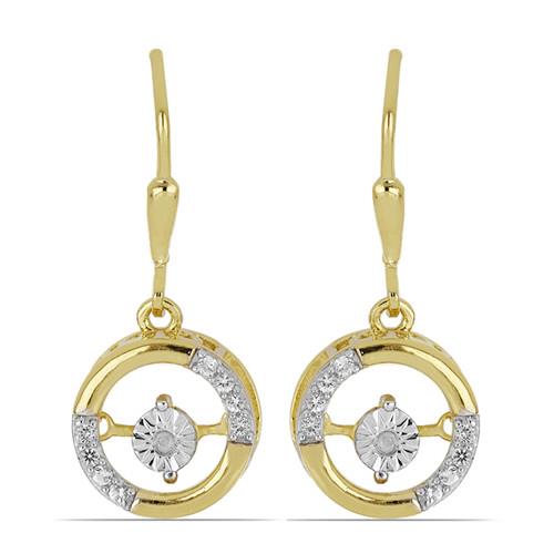 0.014 CT G-H, I2-I3 WHITE DIAMOND DOUBLE CUT GOLD PLATED STERLING SILVER EARRINGS WITH MAGICAL TIKLI SETTING #VE038978